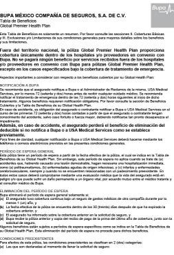 Tabla de Beneficios: Global Premier (México) 2022